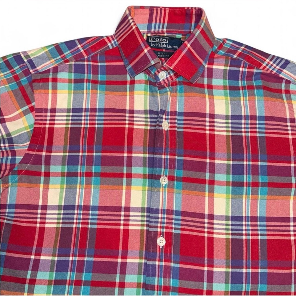 Polo Ralph Lauren red multicolor plaid flannel dress shirt - Picture 3 of 5